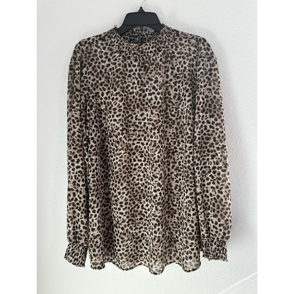 Torrid Chiffon Blouse 3 Cheetah Leopard Print Smocked Mock Neck Mob Wife 90s Y2K